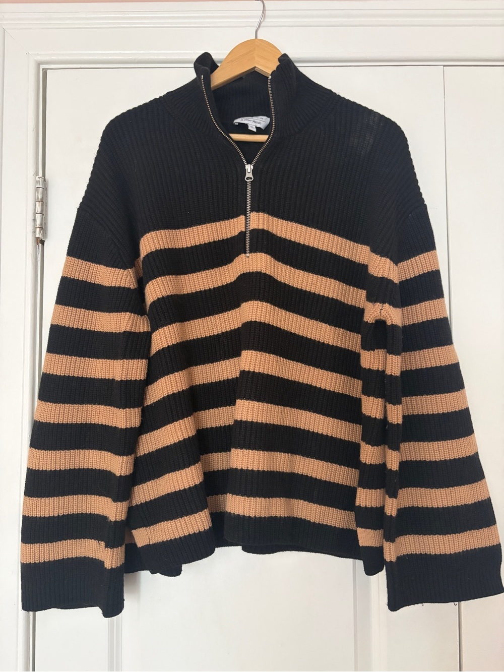 Black and Tan Half-Zip Striped Sweater